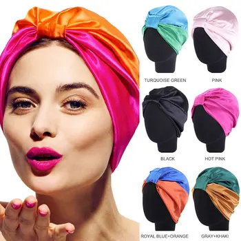 Fashion Elastic Satin Turban For Hair Women Muslim Silk Wrap Head Caps Lady Sleeping Hat Female India Hat Turbante Mujer 1