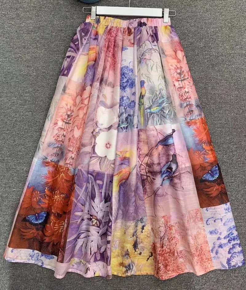 

Crop Sets 2021 SPring Summer Fashion Skirt Suits Women Colorful Floral Print Long Sleeve Sexy Crop Tops+Butterfly Maxi Skirt Set
