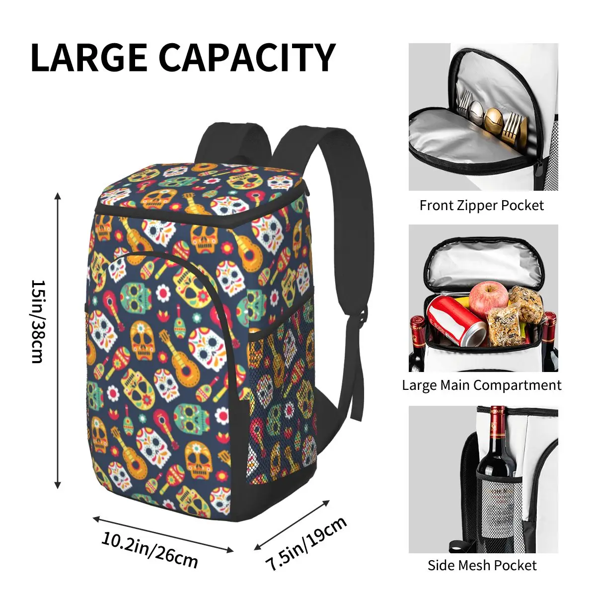 thermal backpack day dead theme waterproof cooler bag large insulated bag picnic cooler backpack refrigerator bag free global shipping