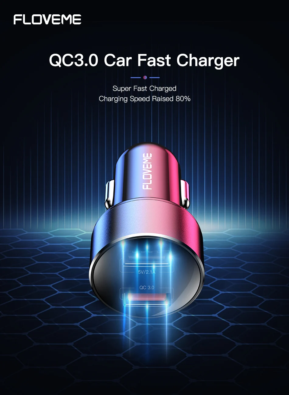 Автомобильное зарядное устройство FLOVEME Quick Charge 3,0 18 Вт QC3.0 Dual USB Автомобильное зарядное устройство для iPhone прикуриватель Быстрый автомобильный адаптер зарядного устройства для телефона