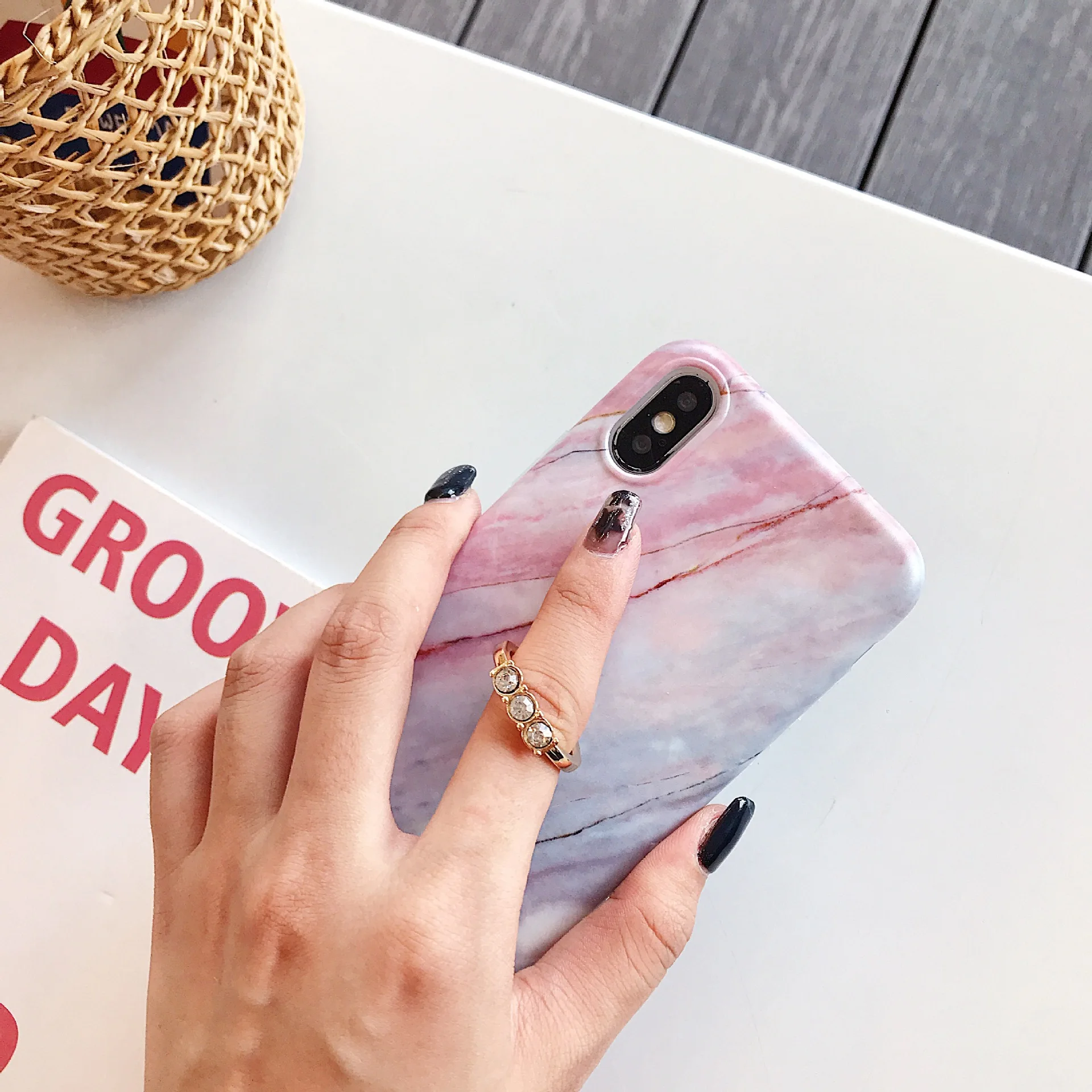 Перстень украшенный бриллиантами стенд мраморный чехол для телефона iPhone XR X XS Max 6