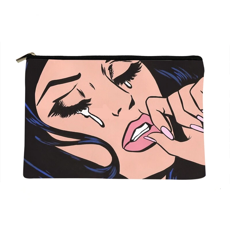 

Women Black Hair Cry Girl Printed Make up bag Fashion Women Cosmetics Organizer Bag for Travel Colorful Storage Bag for Lady Bag