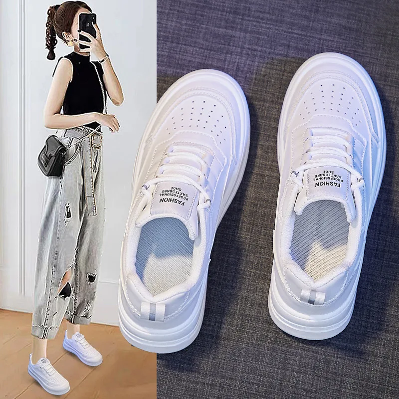 

White Shoes Women 2021 Korean Round Toe Flat Running Shoes Women's Platform Sneakers Woman Vulcanize Shoes Women Trainers498