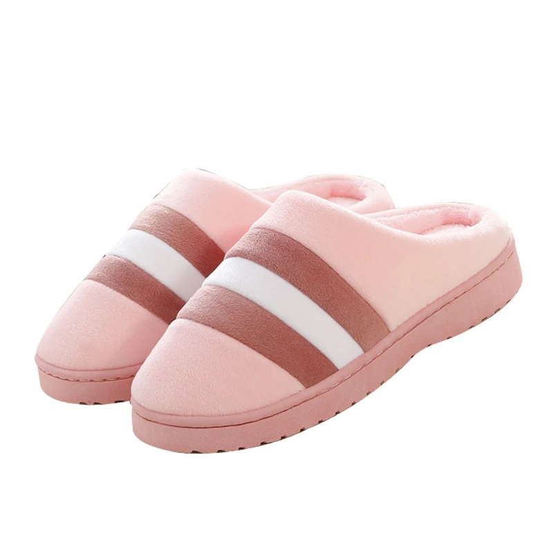 

Women Striped Indoor Slippers Non-Slip Warm Autumn Winter Cotton Floor Slippers Unisex Home Male Chaussures Shoes