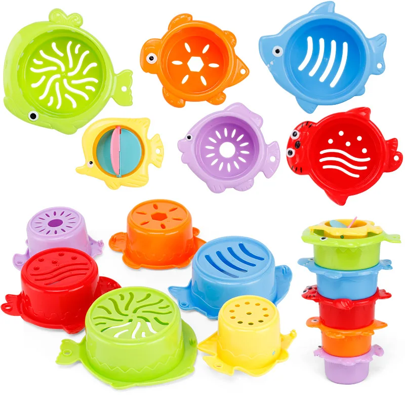 

6Pcs/set Baby Float Water Stacking Cups Classic Bath Toy Swimming Educational Toys for Children Plastic Fish Animal for Bathroom