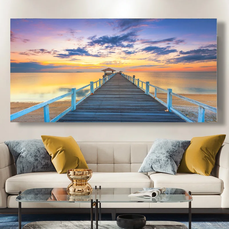 

Seaside Sunset Pier Wall Art Picture Canvas Painting Nordic Natural Scenery Poster Print Modern Living Room Home Decor Mural