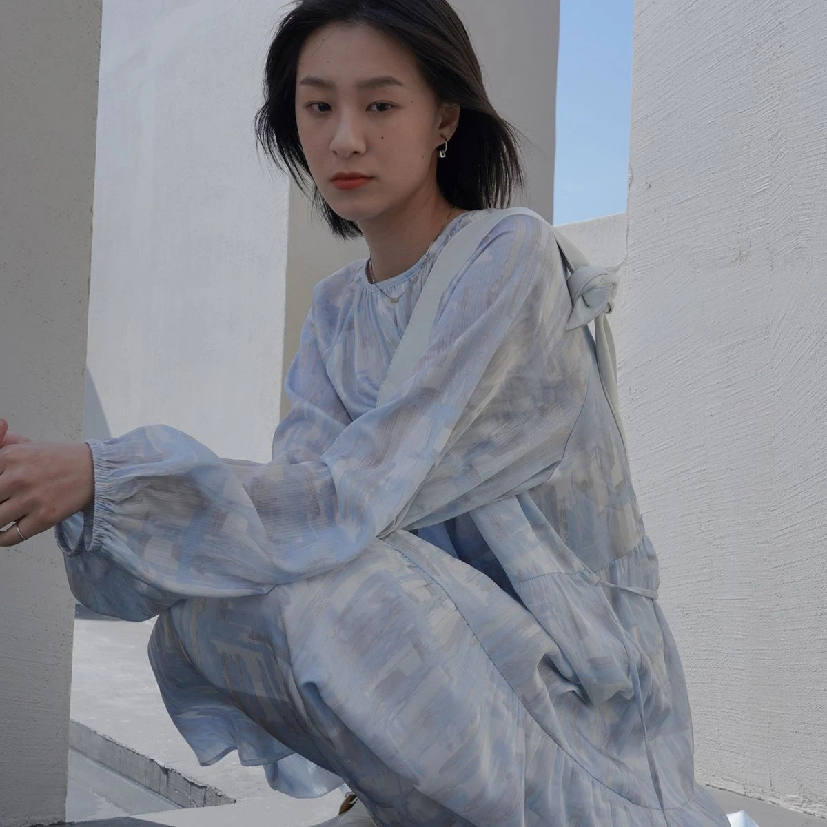 Платье с длинными рукавами О-образным вырезом Новый дизайн для подростков миди