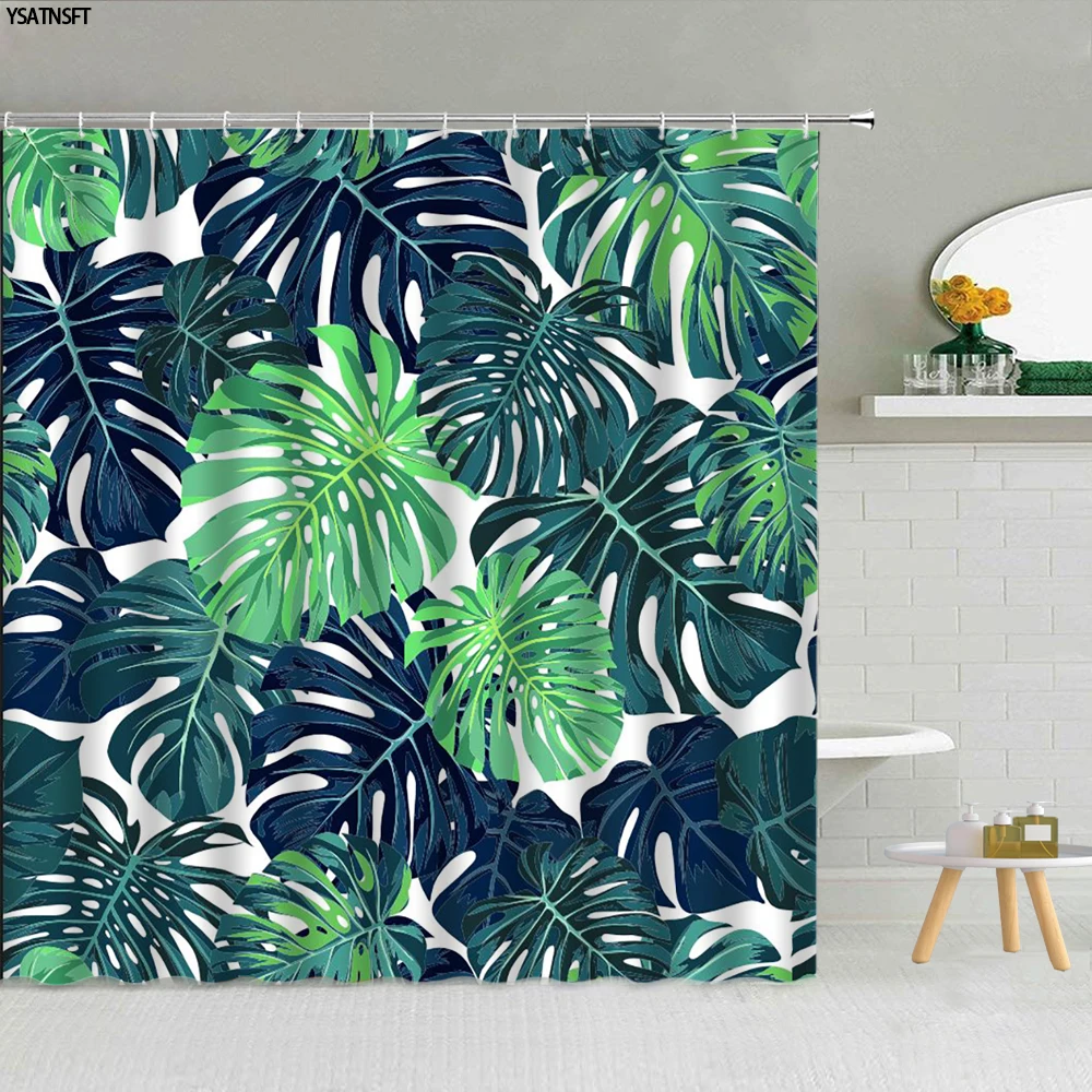 Тропическая зеленая занавеска для душа с изображением пальмовых листьев
