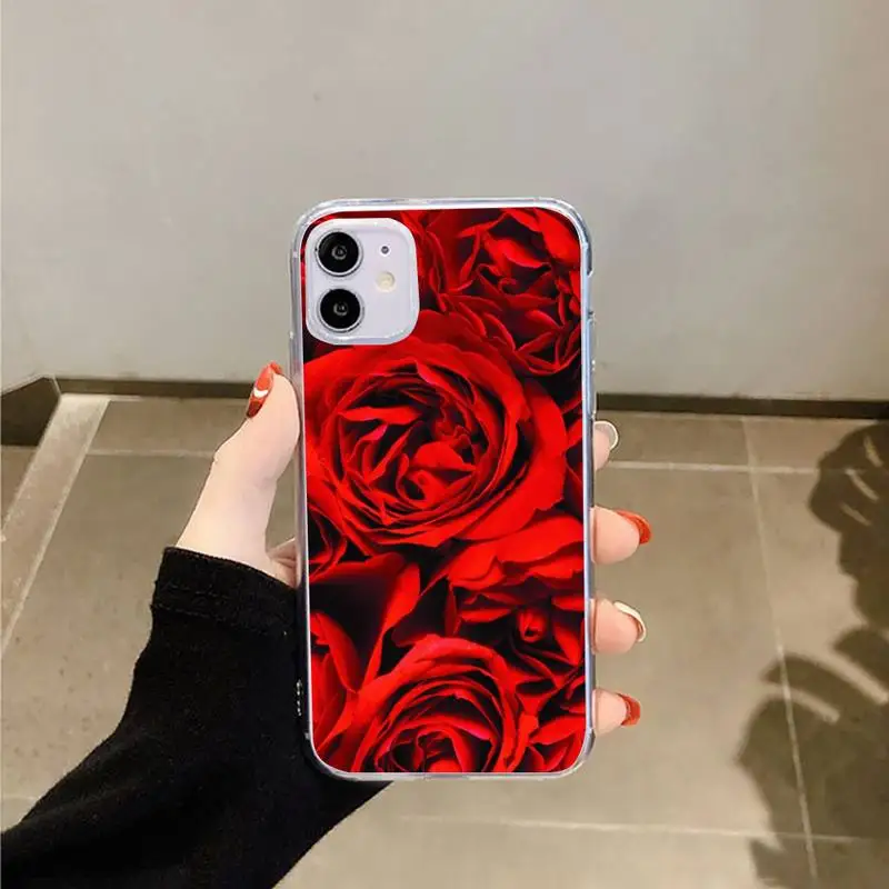 

red rose Romantic flower shell Phone Case Transparent for iPhone 6 7 8 11 12 s mini pro X XS XR MAX Plus