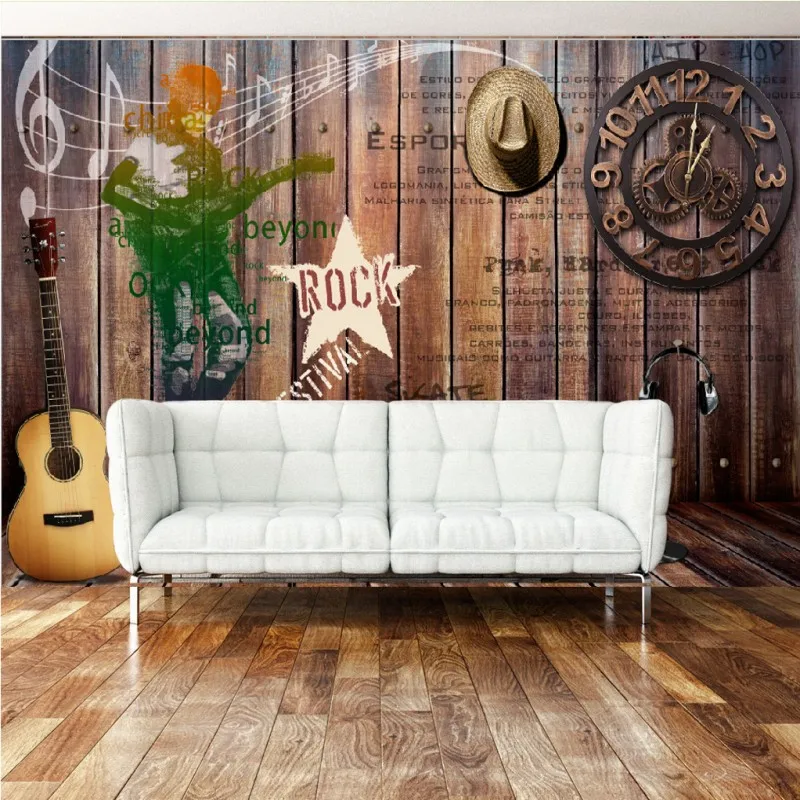 

Drop Shipping Photo Wallpaper European American Nostalgic Rocks Wooden Bracket TV Background Wall Music Bar Mural Wallpaper