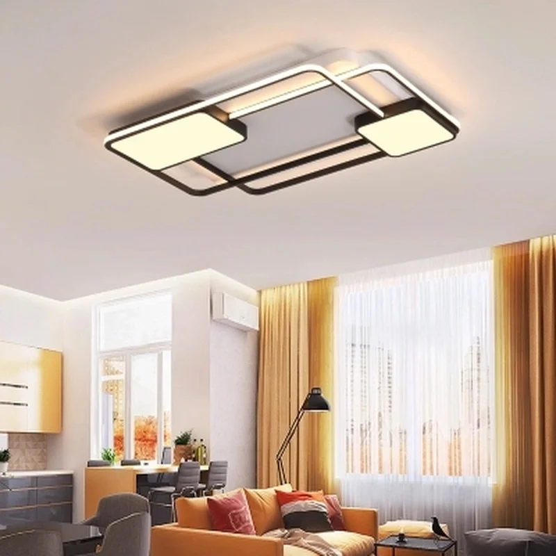 Люстра с дистанционным управлением алюминиевая прямоугольная потолочная лампа