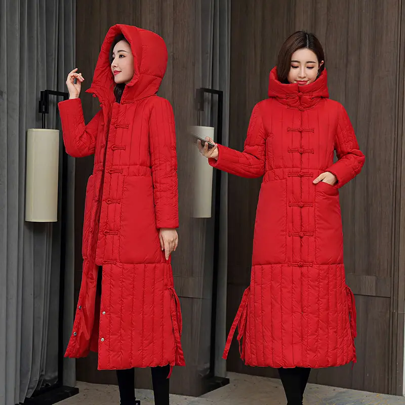 

2020 Winter Women Loose Printing Jacket Long Hooded Cotton Padded Female Coat High Quality Warm Outwear Womens Veste Femme T02