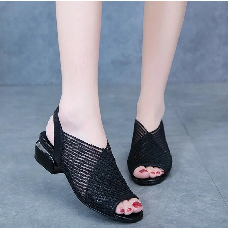 

Womens Sandals 2021 Thick Heel Peep Toe Summer Shoes for Women Mesh Breathable Sandals Ladies Plus Size Girls Sandal New