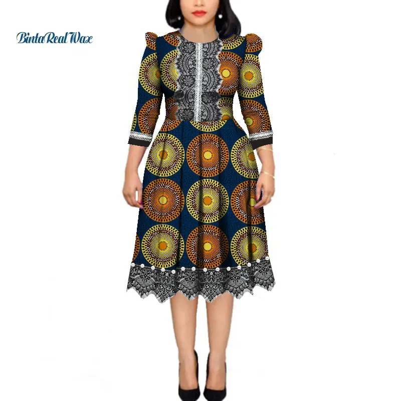 Женское платье в африканском стиле с длинным рукавом и принтом пэчворк модель
