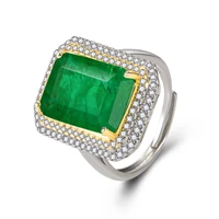 luxury silver engagement wedding ring emerald cut 10x14mm emerald tourmaline women mans resizable rings for gift