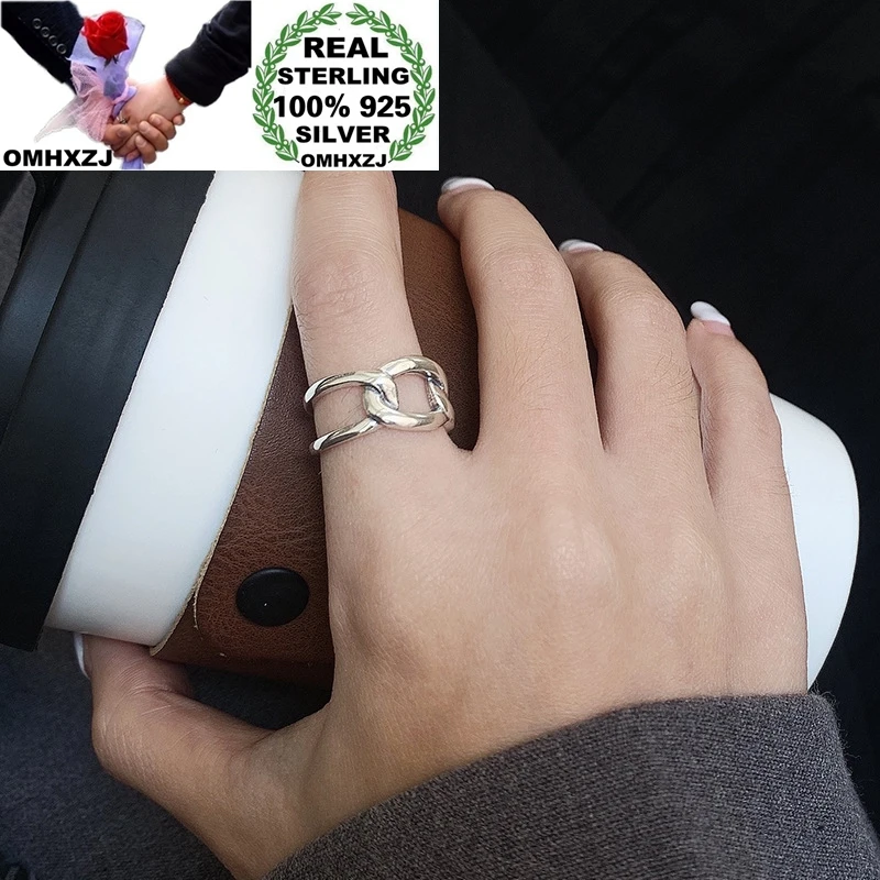 

OMHXZJ Wholesale HC36 European Fashion Fine Woman Girl Birthday Party Gift Vintage Irregular 100% 925 Sterling Silver Open Ring