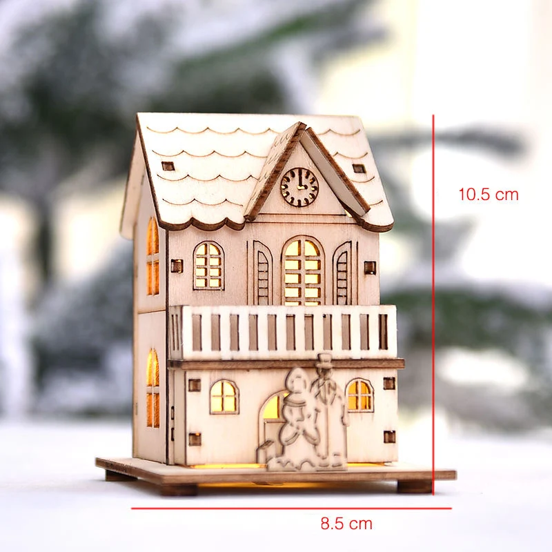 

Christmas Decorations 2021 New Year Bright Light Wooden Small House Pendant Drop Ornaments Tree Topper Xmas Gift for Children