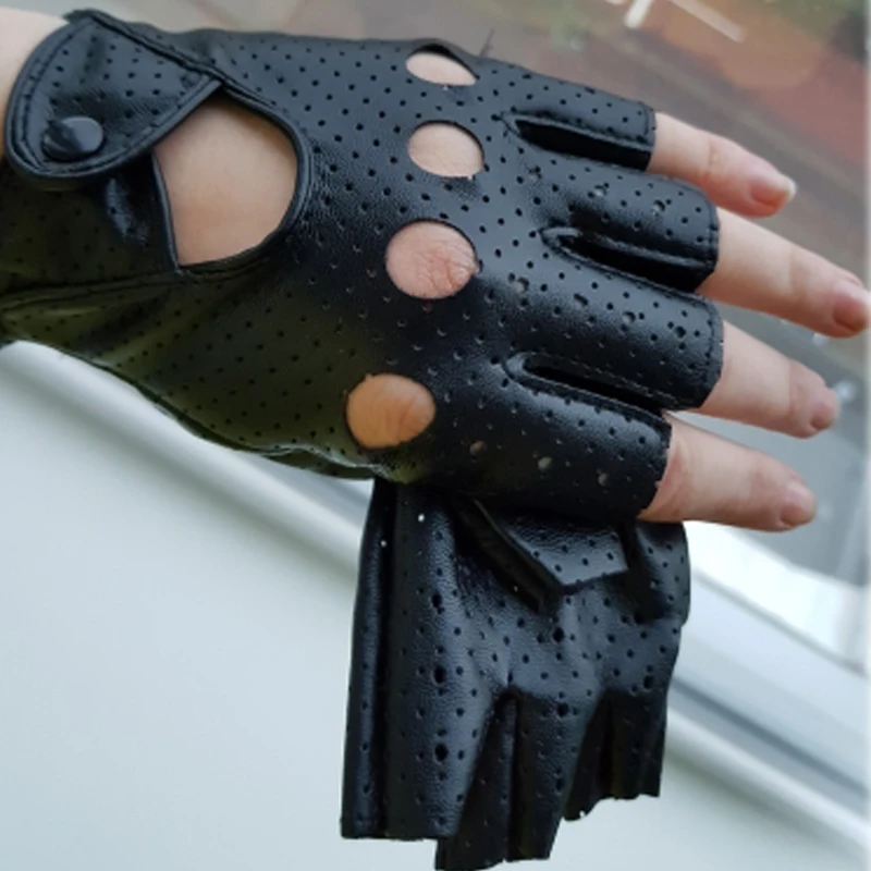 Перчатки LongKeeper новые женские перчатки без пальцев из кожи чёрного цвета для танцев и выступлений с отрезными пальцами для женщин A222.