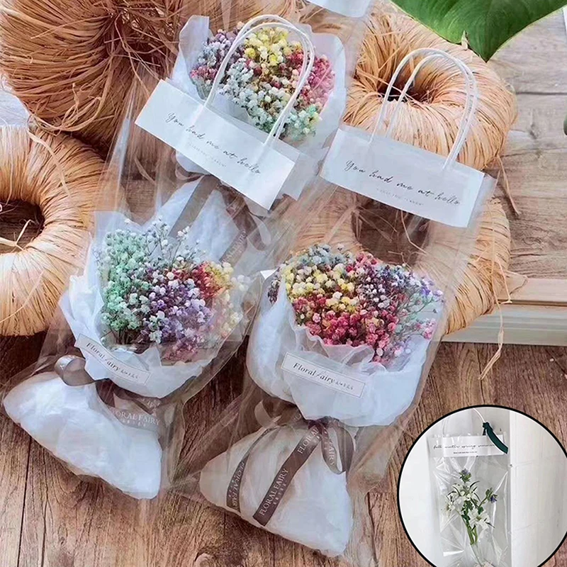 

10pcs Flower Packing Box Transparent PVC Flower Bouquet Bagging Florist Decoration Long Tote Clear Bag Collocation Packaging Bag