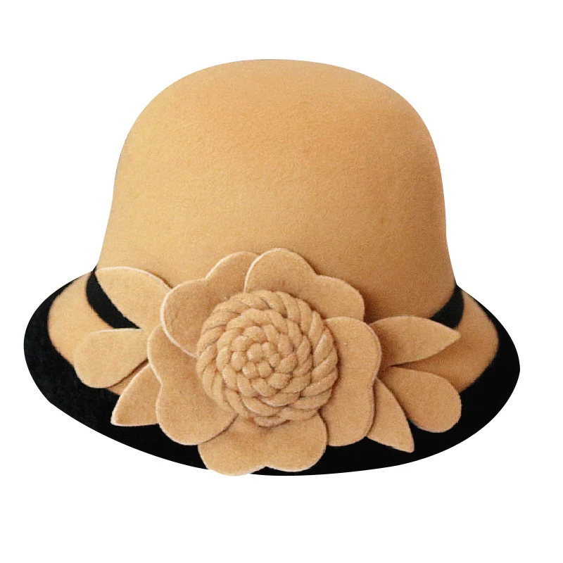 Новинка Зимняя женская шерстяная шапка с цветочным принтом шляпы-федоры
