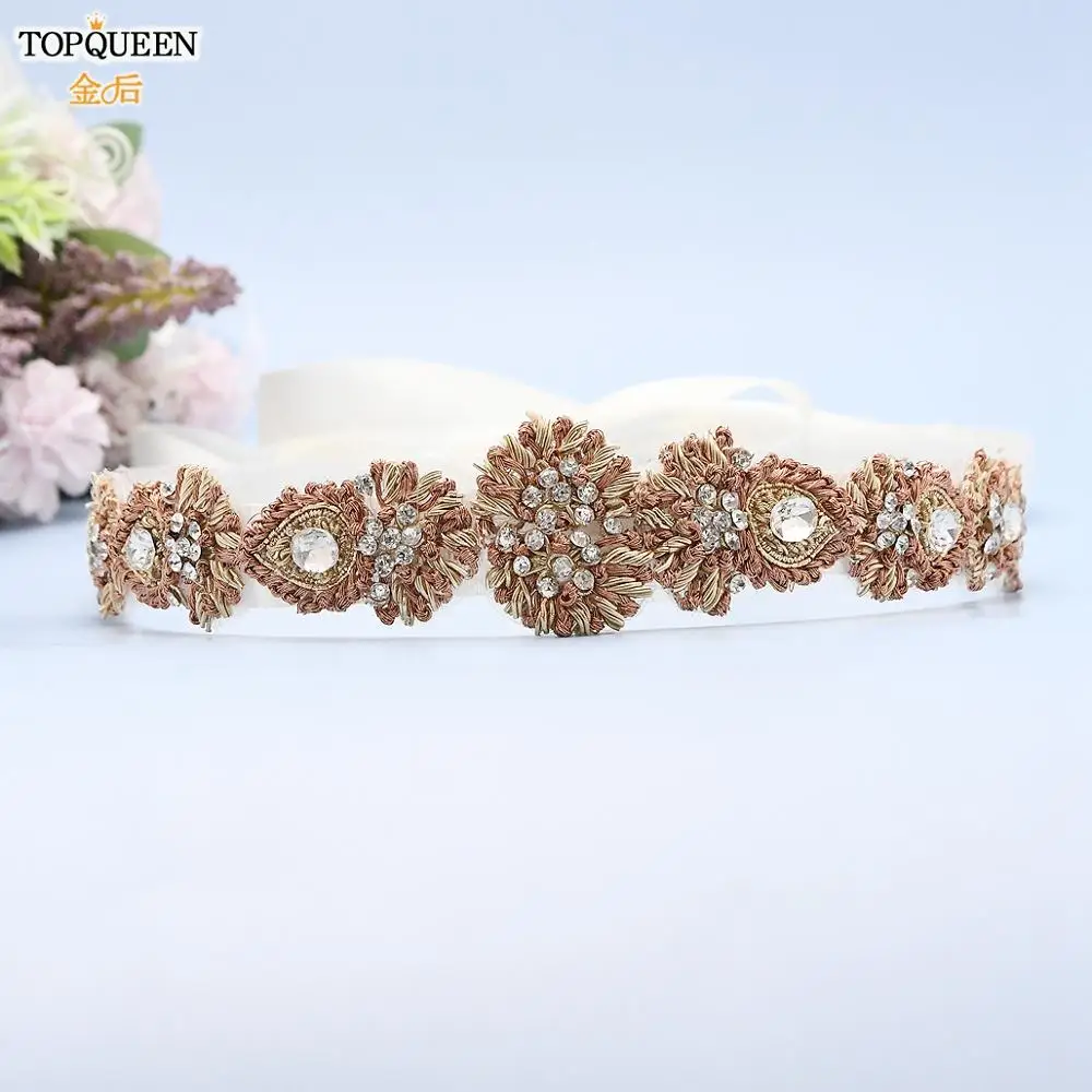 TOPQUEEN S436 пояс из розового золота свадебный бисера свадебные стразы свадебное