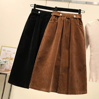 faldas mujer moda 2019 large size skirt corduroy jupe femme long skirt high waist midi skirt loose a skirt