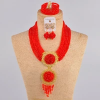 african wedding beads red jewelry set nigerian necklace crystal jewelry set for women 6cls01