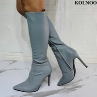 kolnoo handmade new ladies high heel boots real photo large size 35 47 party prom knee high boots evening fashion winter shoes