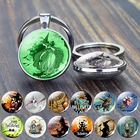 Светящаяся сказка, двойное лицо, стеклянный купол, метла для езды, тыква, фонарь, брелок, Samhain, Хэллоуин, ювелирные изделия, подарок