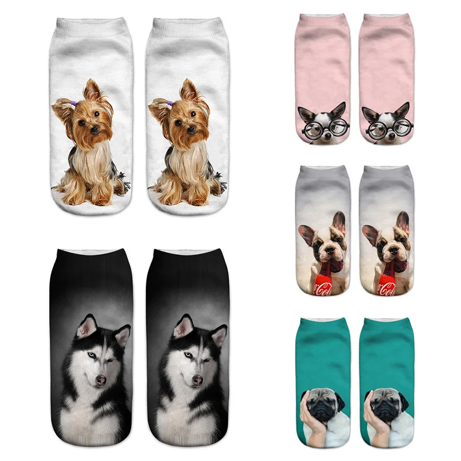 2 пар/компл. с одной стороны 3D принтом рисунком собаки носки для женщин