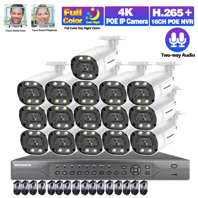 

Комплект камер видеонаблюдения, наружная водонепроницаемая IP-камера, 8 каналов, 4K, NVR, 5 МП, 16 каналов, двухстороннее аудио, POE