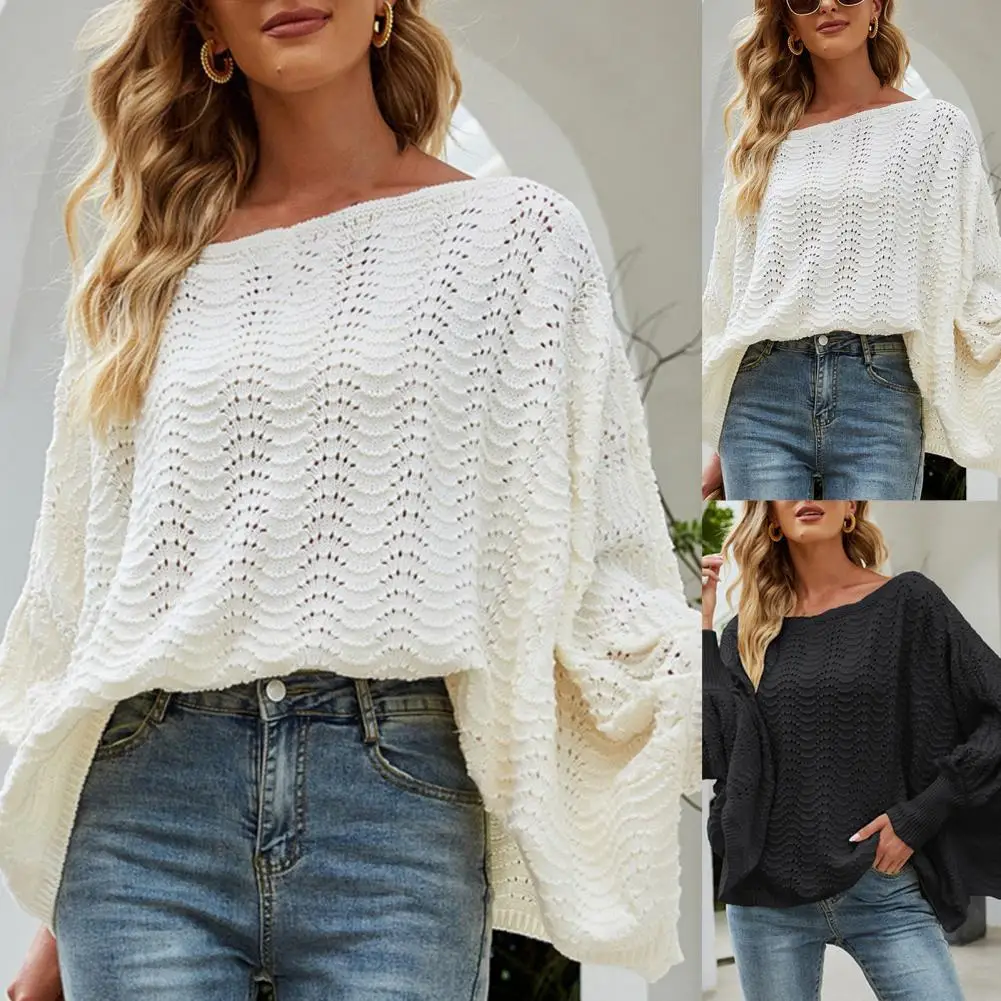 

Solid Color Women Off Shoulder Slash Neck Strapless Knitted Pullover for Party