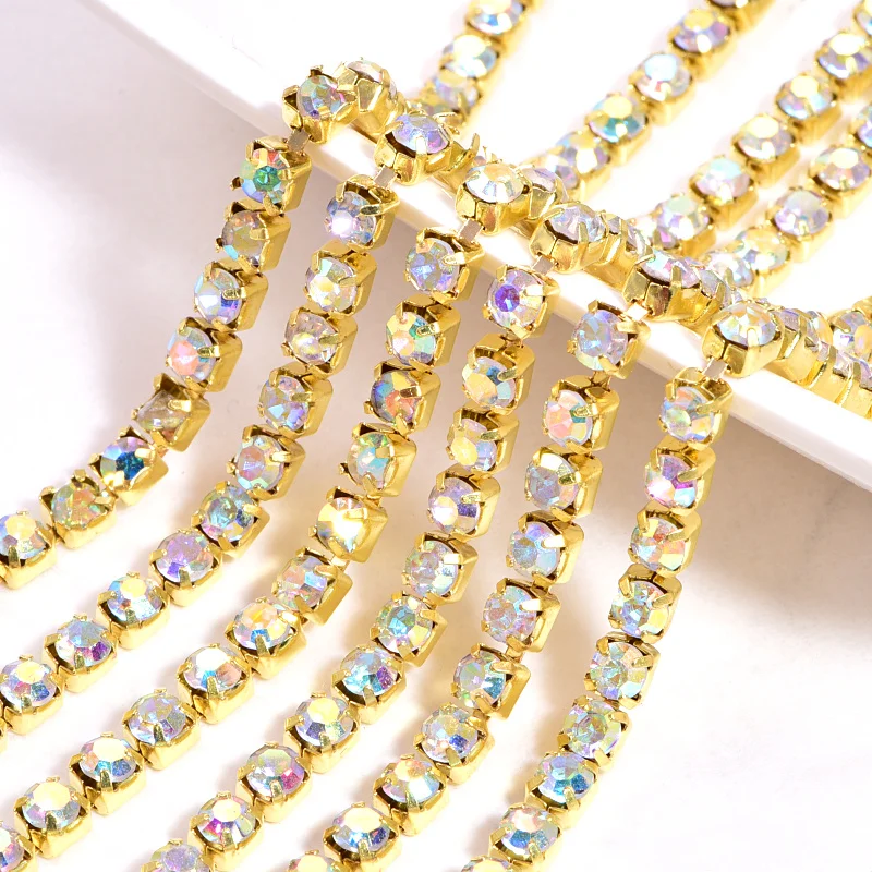 10 ярдов/рулон стразы с кристаллами AB блестящие цепочки для пришивания аксессуары