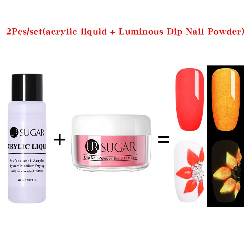 2pcs set3 UR SUGAR светящийся неоновый лак для ногтей Dip акриловый порошок 3D резное моделирование блеск флуоресцентный пигмент пыль дизайн ногтей украшения 5 шт./компл - Цвет: 2pcs set3