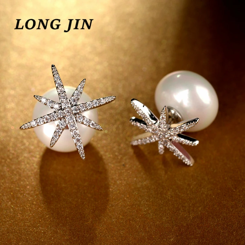Корейский креативные серьги в виде звезды с жемчугом для женщин цирконом
