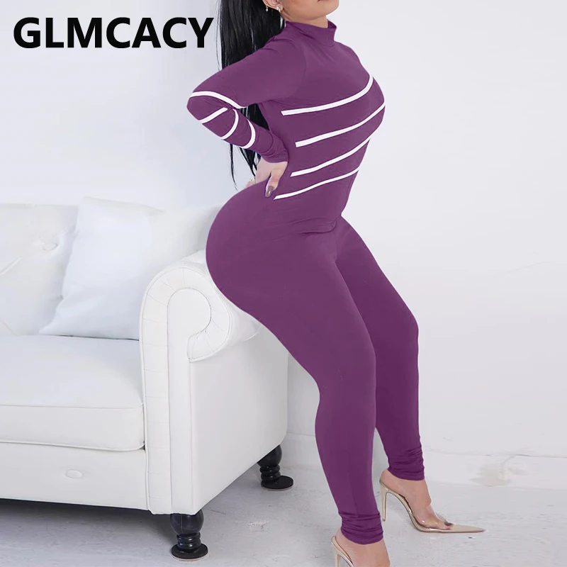 

Women Long Sleeve Striped Detail Solid Jumpsuit Casual Slim Jumpsuit Overalls