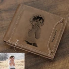 Кошелек для фотографий, бумажник с гравировкой на заказ, Короткий стильный кошелек двойного сложения, Женский винтажный многофункциональпосылка к для молодых мужчин с отделением для карт