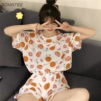pajama sets women summer trendy korean cartoon sweet chic short sleeve teens homewear 2 piece set lovely young girls sleepwear