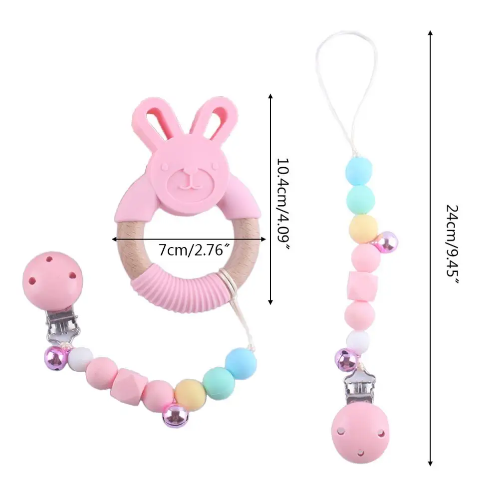 

Baby Pacifier Chain Clip with Bells Nipple Holder Silicone Teether Teething Soother Molar Chewable Nursing Toys Gifts