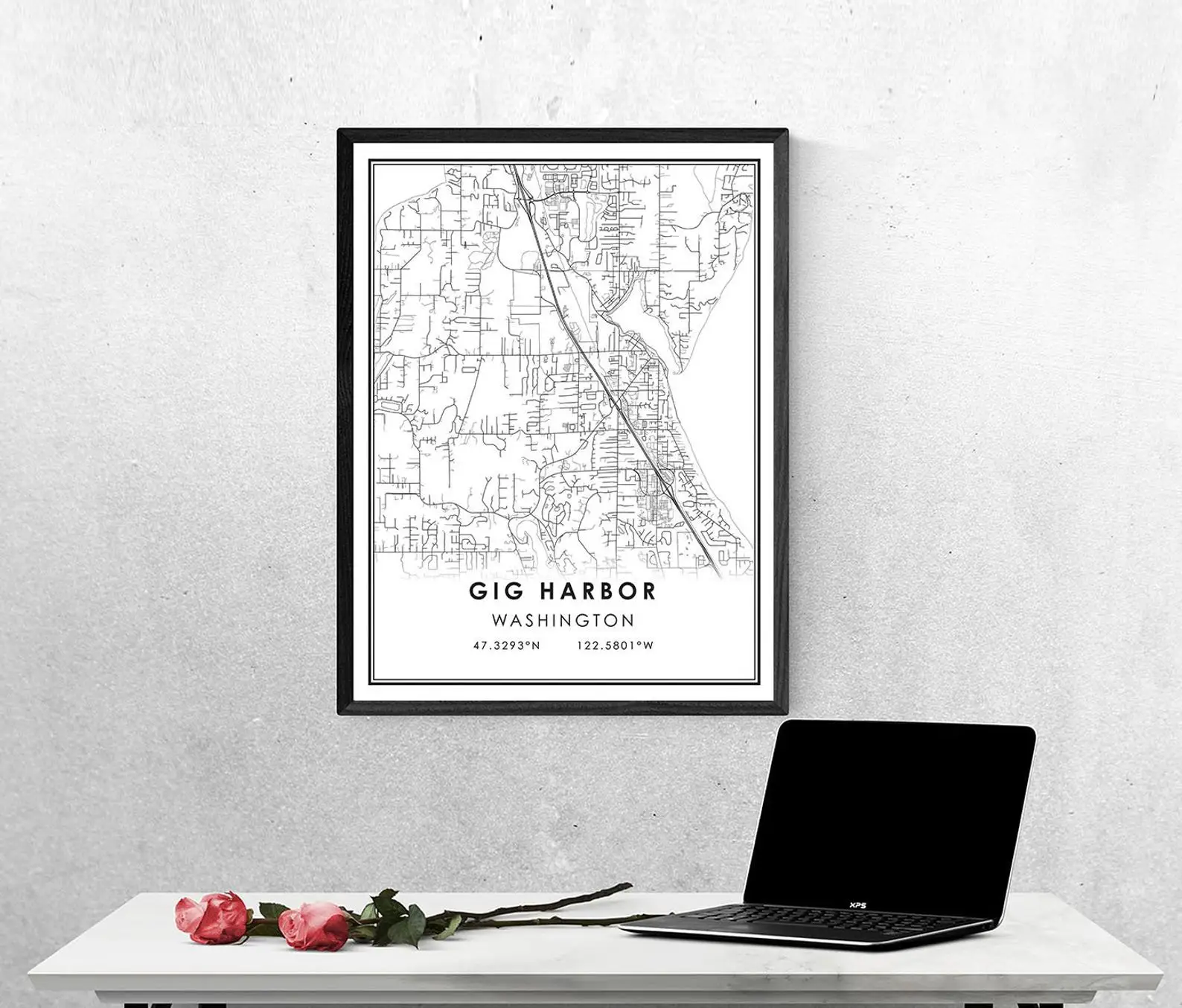 Гиг-Харбор карта печать постер канвас | Улица города Вашингтон.