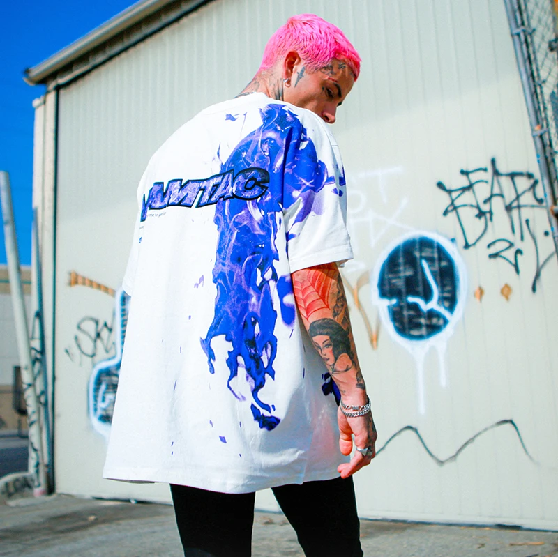 Футболка мужская с принтом синего пламени уличная одежда модная хипстерская