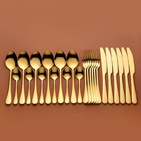 gold tableware forks knives spoons stainless steel golden cutlery set silverware set 24 pcs stainless steel cutlery complete new