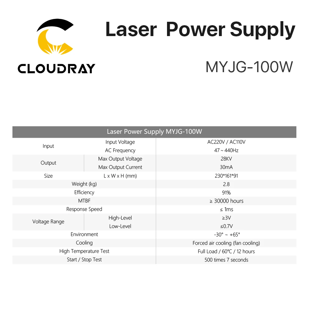 Cloudray 80-100W CO2 Laser Power Supply MYJG-100W for CO2 Laser Engraving and Cutting Machines image 5