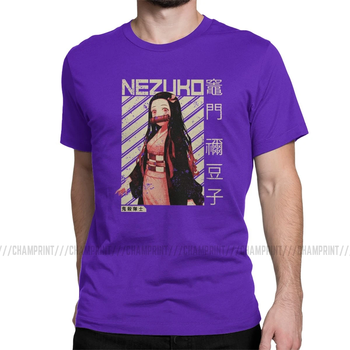 Demon Slayer Nezuko Kimetsu No Yaiba аниме футболка для мужчин креативная хлопковая футболка футболки с коротким рукавом топы с принтом - Цвет: Фиолетовый