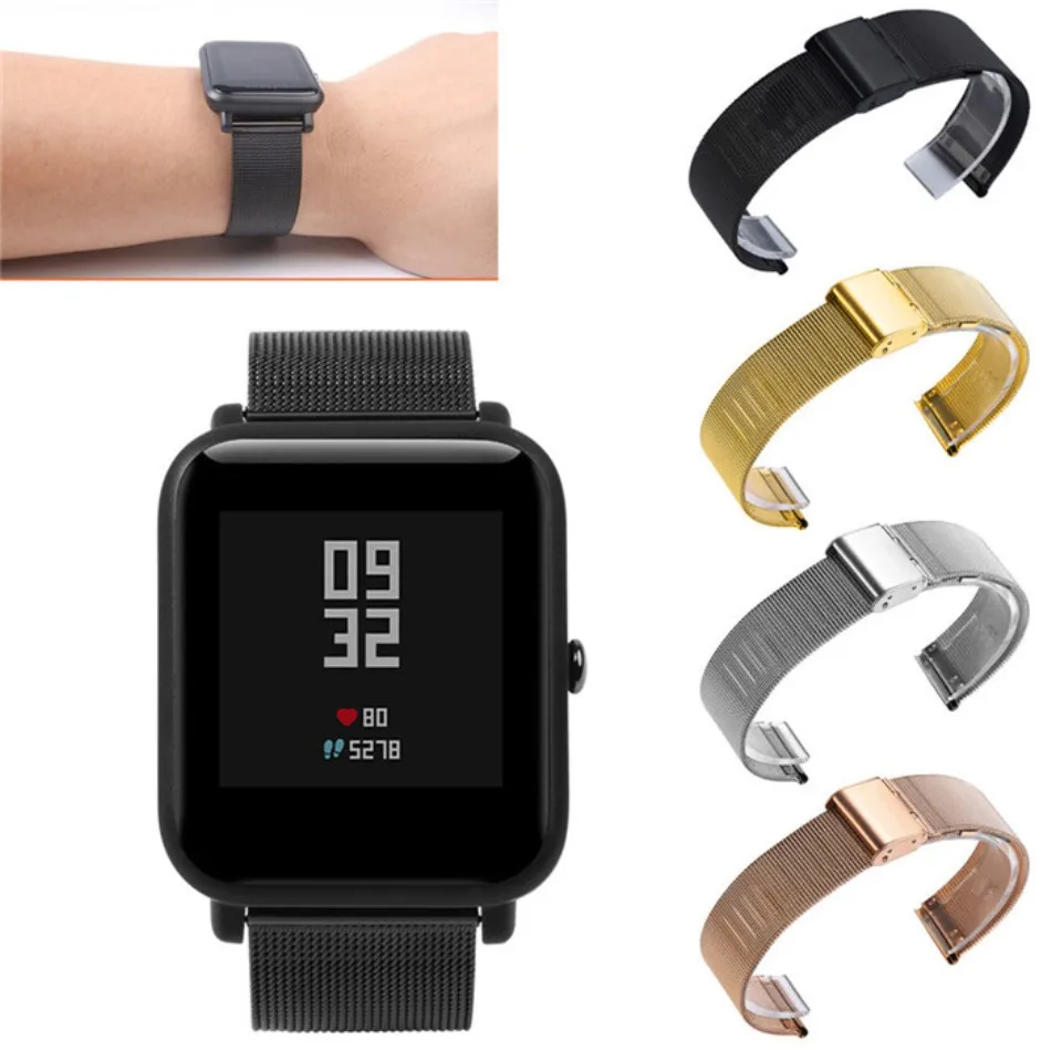20 мм 22 браслет из нержавеющей стали для Xiaomi Amazfit Bip Stratos 2/2s на запястье Samsung Galaxy 42 46