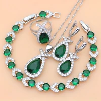 925 sterling silver jewelry green created emerald white cz jewelry sets for women earringspendantnecklaceringsbracelet