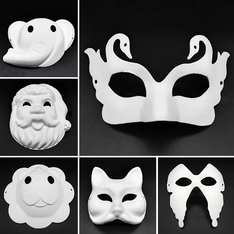 

1PC Drawing Tool Hand Painted Mask White Pulp Paper DIY Cartoon Animals Party Masks Painted The Fox