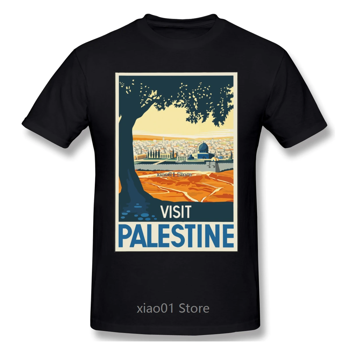

Free Palestine Vintage Travel Poster T Shirt Big Size Cotton Custom Short Sleeve Shirt Men
