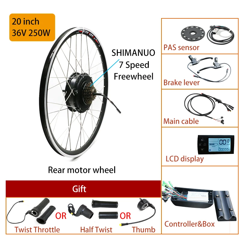 20inch 250W Rear 36V 250W 350W 500W Front Rear Hub Motor Wheel ebike Motor Kit Electric Bike Conversion Kit without Battery for 20'' 26'' 700C 28" Electric Bicycle eBIKE Conversion Kit Bicicleta Eletrica - Цвет: 20inch 250W Rear