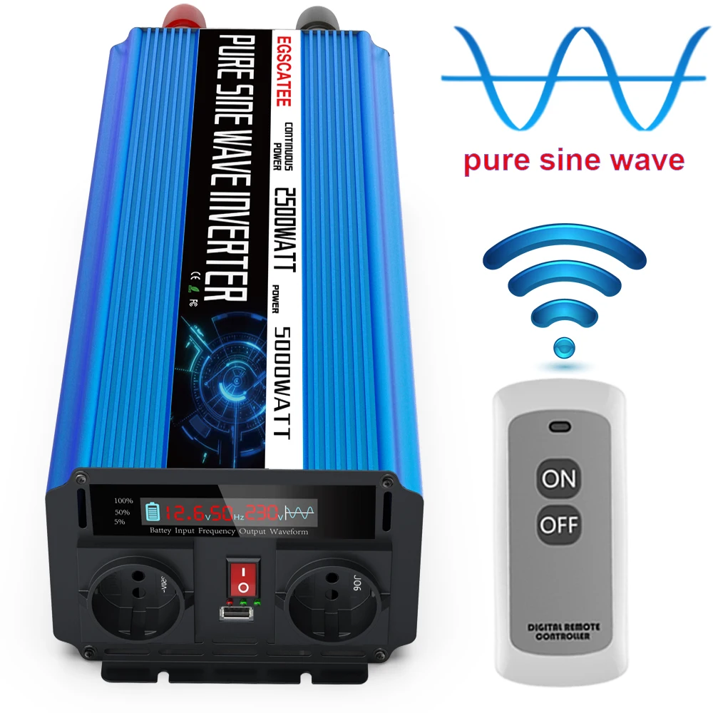 Инвертор немодулированного синусоидального сигнала EGSCATEE 5000 Вт 2500 12 В